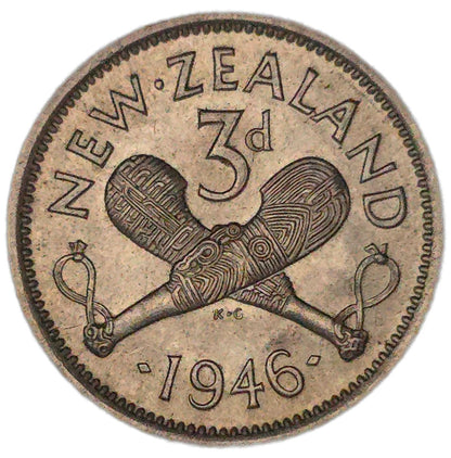 1946 New Zealand Threepence, aUNC