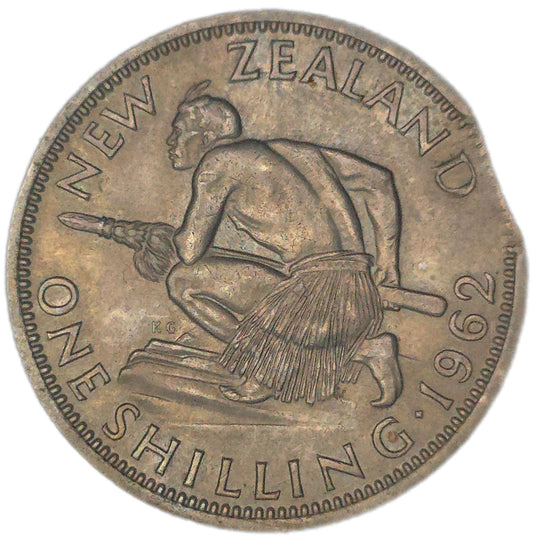 1962 New Zealand Shilling, clipped planchette
