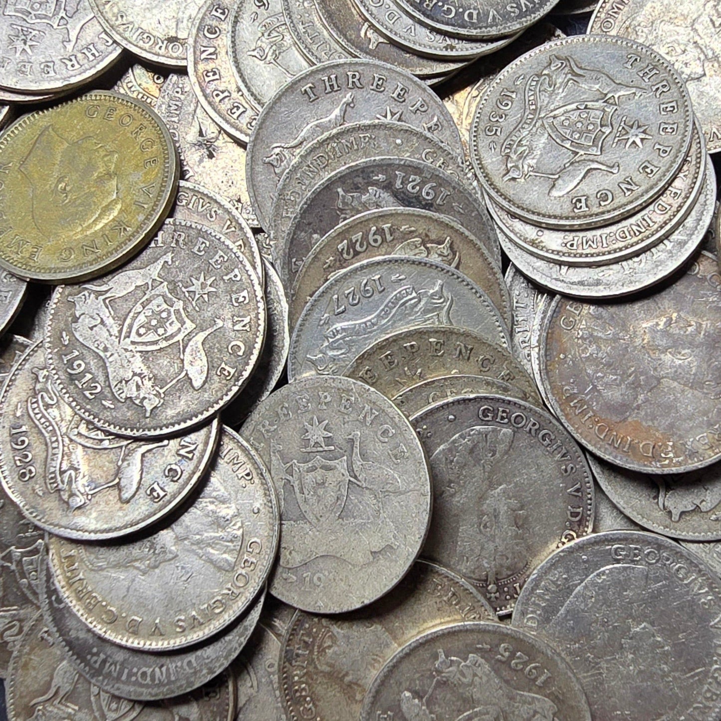 1910-1945 Australia Threepence, 92.5% Silver [random date, price per coin]