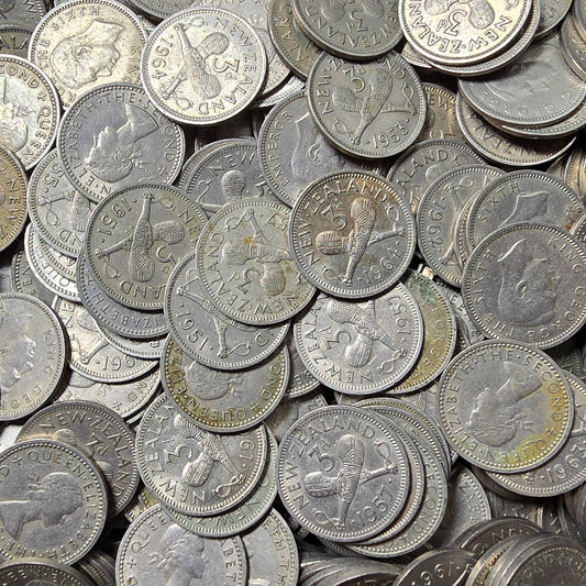 1947-65 New Zealand Threepence, 100 grams of coins