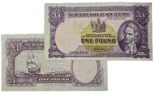 1956-1967 New Zealand One Pound Note, gFine [one note, random prefix]