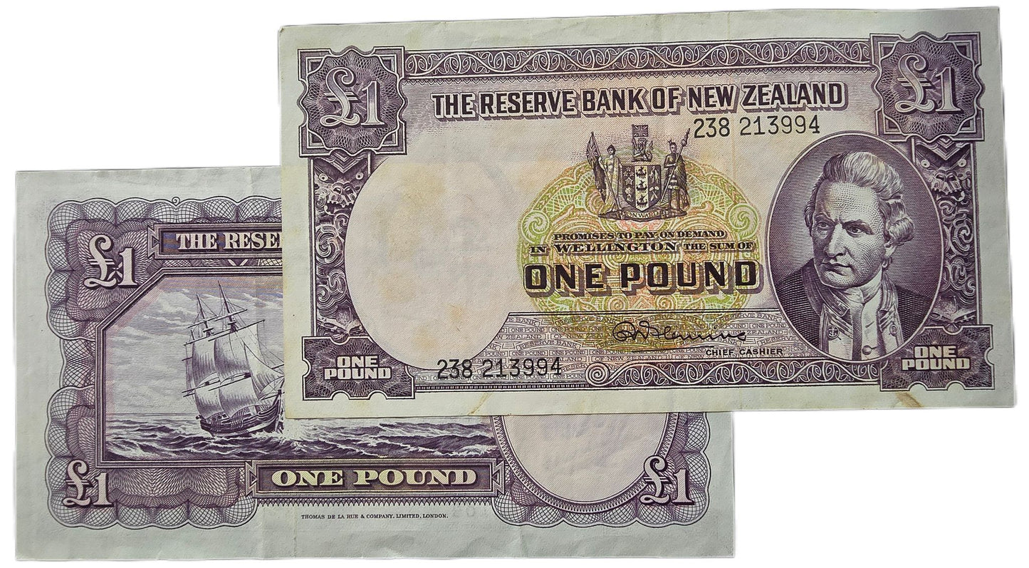 1956-1967 New Zealand 1 Pound Notes, Very Fine  [one note, random prefix]