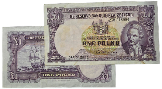1956-1967 New Zealand 1 Pound Notes, Very Fine  [one note, random prefix]