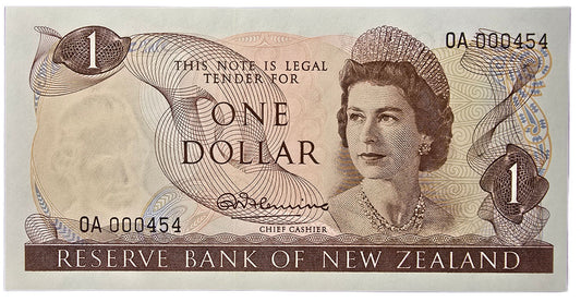 1967-1968 New Zealand One Dollar Note, OA 000454