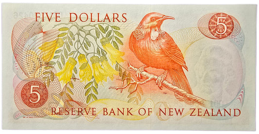 1967-1968 New Zealand Five Dollar Note, 001 000426 Prefix