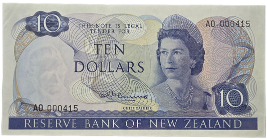 1967-1968 New Zealand Ten Dollar Note, A0 000415