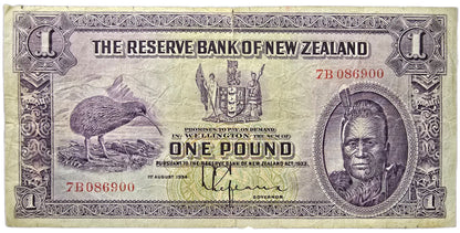 1934-1940 New Zealand One Pound Note, Lefeaux