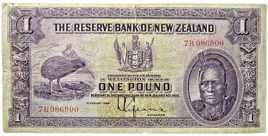 1934-1940 New Zealand One Pound Note, Lefeaux