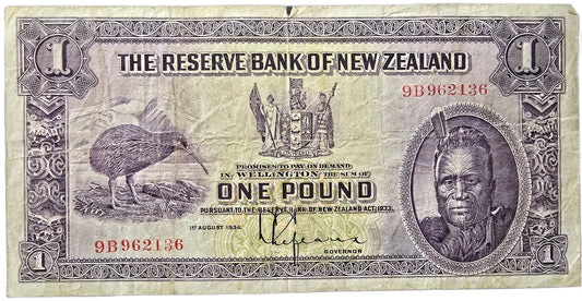 1934-1940 New Zealand One Pound Note, Lefeaux