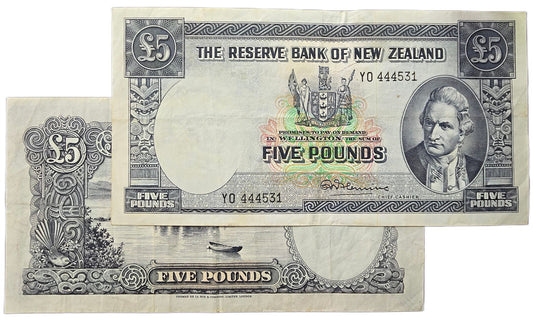 1956-1967 New Zealand Five Pound Note, gVF  [one note, random prefix]