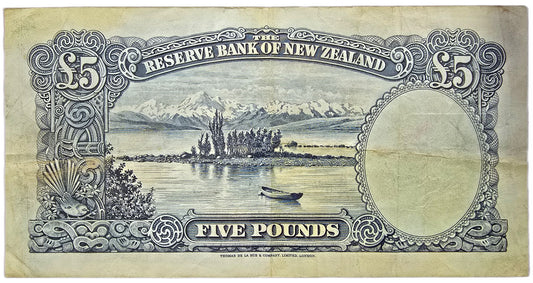 1940-1955 New Zealand 5 Pound Note - Arts & Entertainment > Hobbies & Creative Arts > Collectibles > Collectible Coins & Currency > Collectible Banknotes from The Half Crown