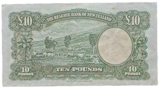 1956-1967 New Zealand Ten Pound Note, aVF