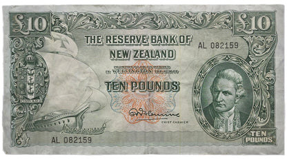 1956-1967 New Zealand Ten Pound Note, gFine