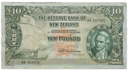 1956-1967 New Zealand Ten Pound Note, gFine