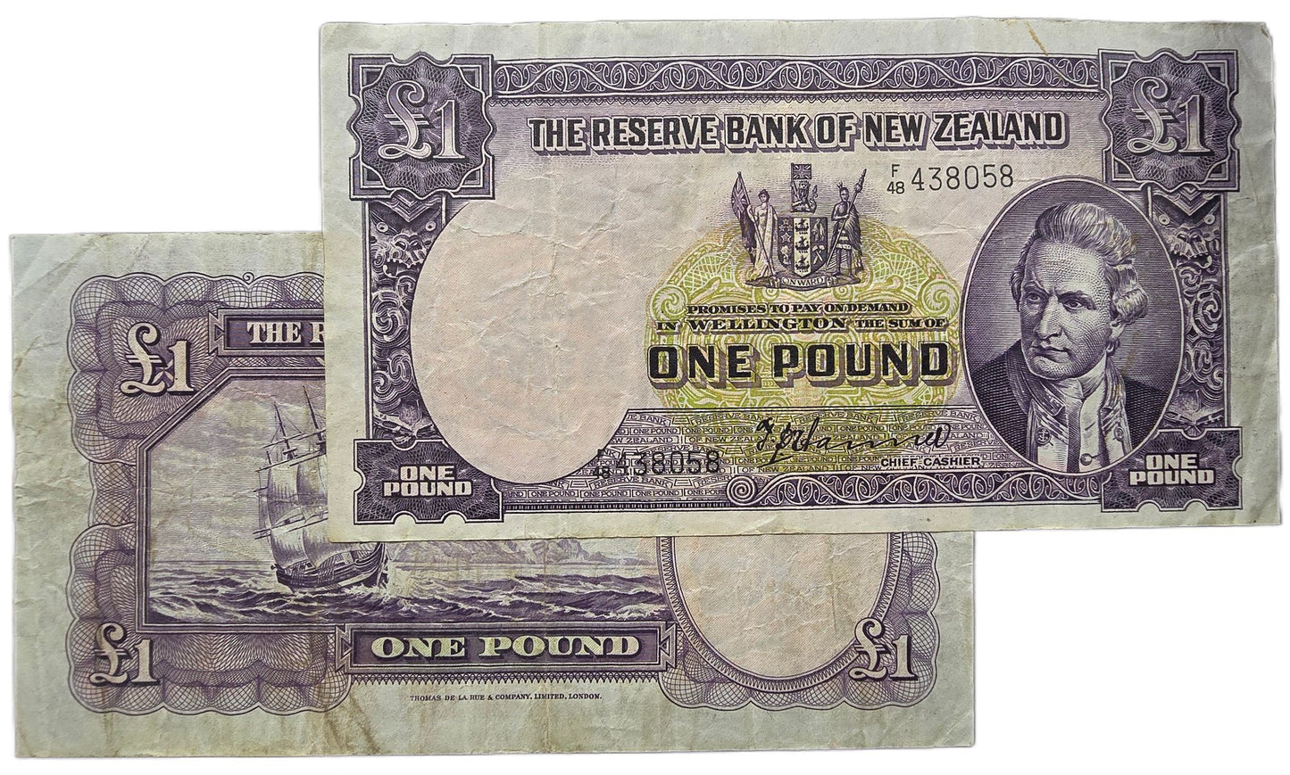 1940 - 1955 New Zealand One Pound Note, gFine