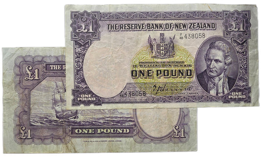 1940 - 1955 New Zealand One Pound Note, gFine