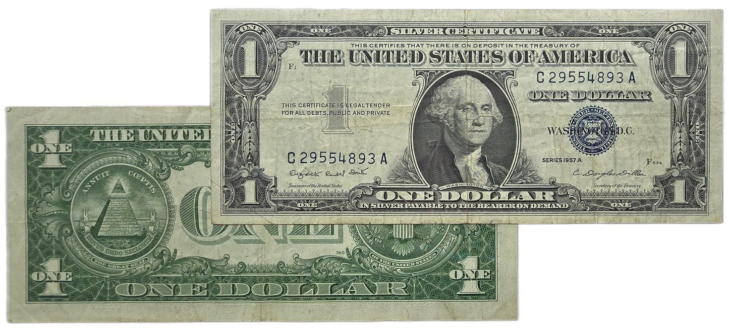 1957 United States One Dollar, Silver Certificate  [one note, random prefix]