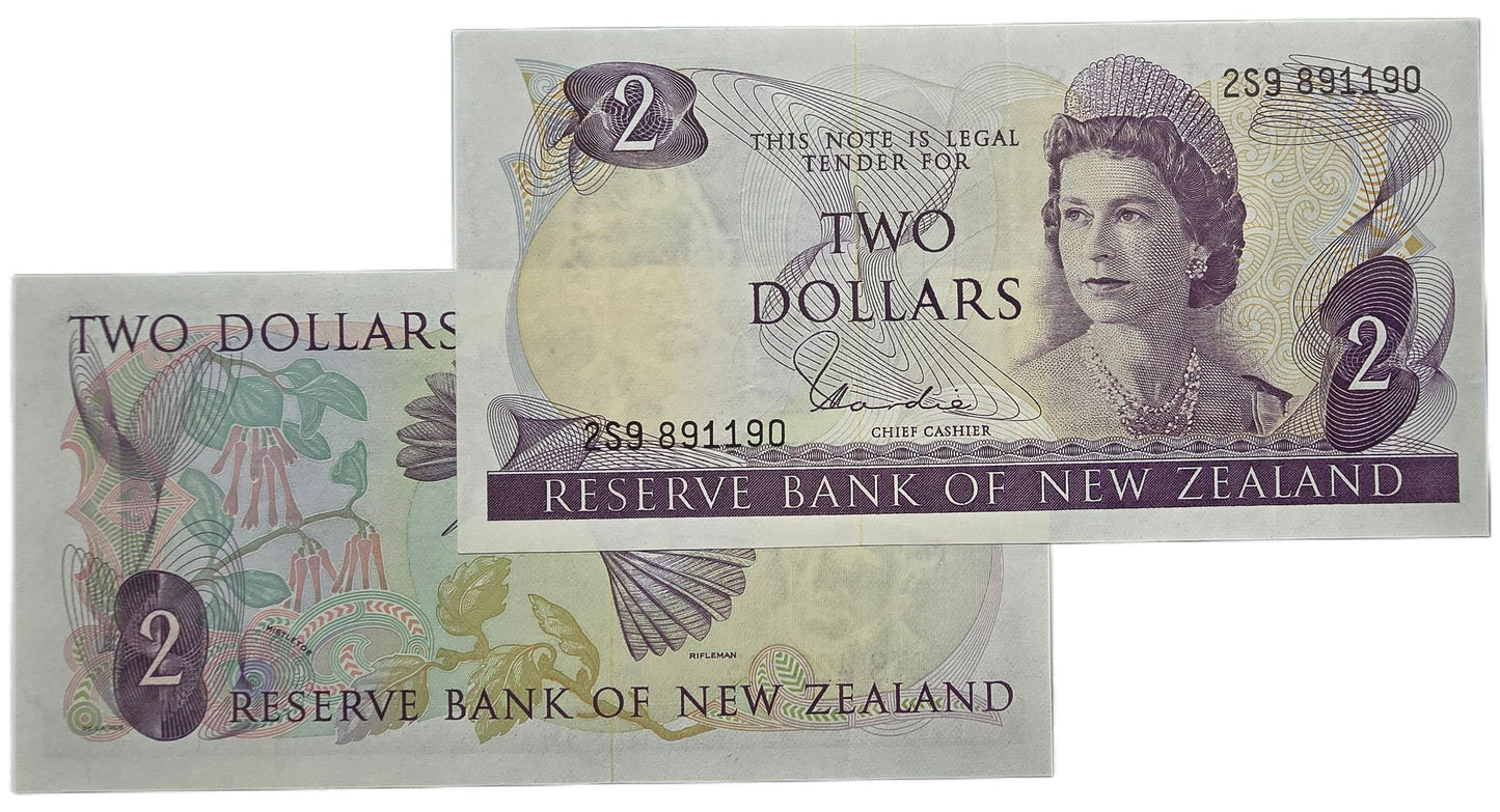 1977-1981 New Zealand Two Dollar Note, EF  [one note, random prefix]