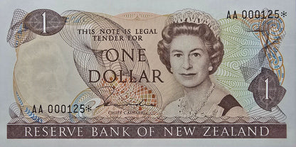 1981-1985 New Zealand One Dollar, AA 000125*