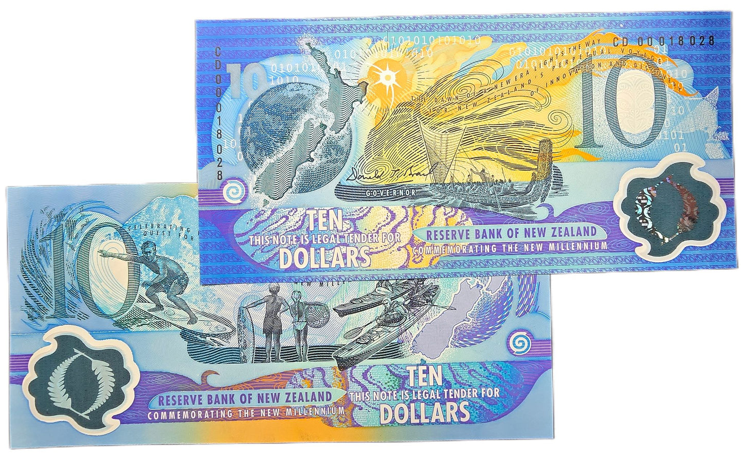 2000 New Zealand Millennium 10 Dollar, UNC [one note, random prefix]