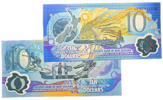 2000 New Zealand Millennium 10 Dollar, UNC [one note, random prefix]