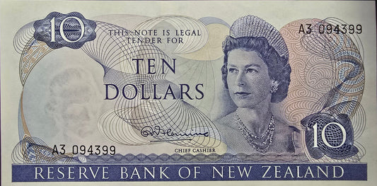 1967-1968 New Zealand Ten Dollars