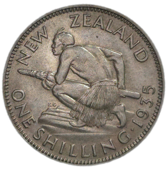 1935 New Zealand Shilling, Torn Robe Error, VF