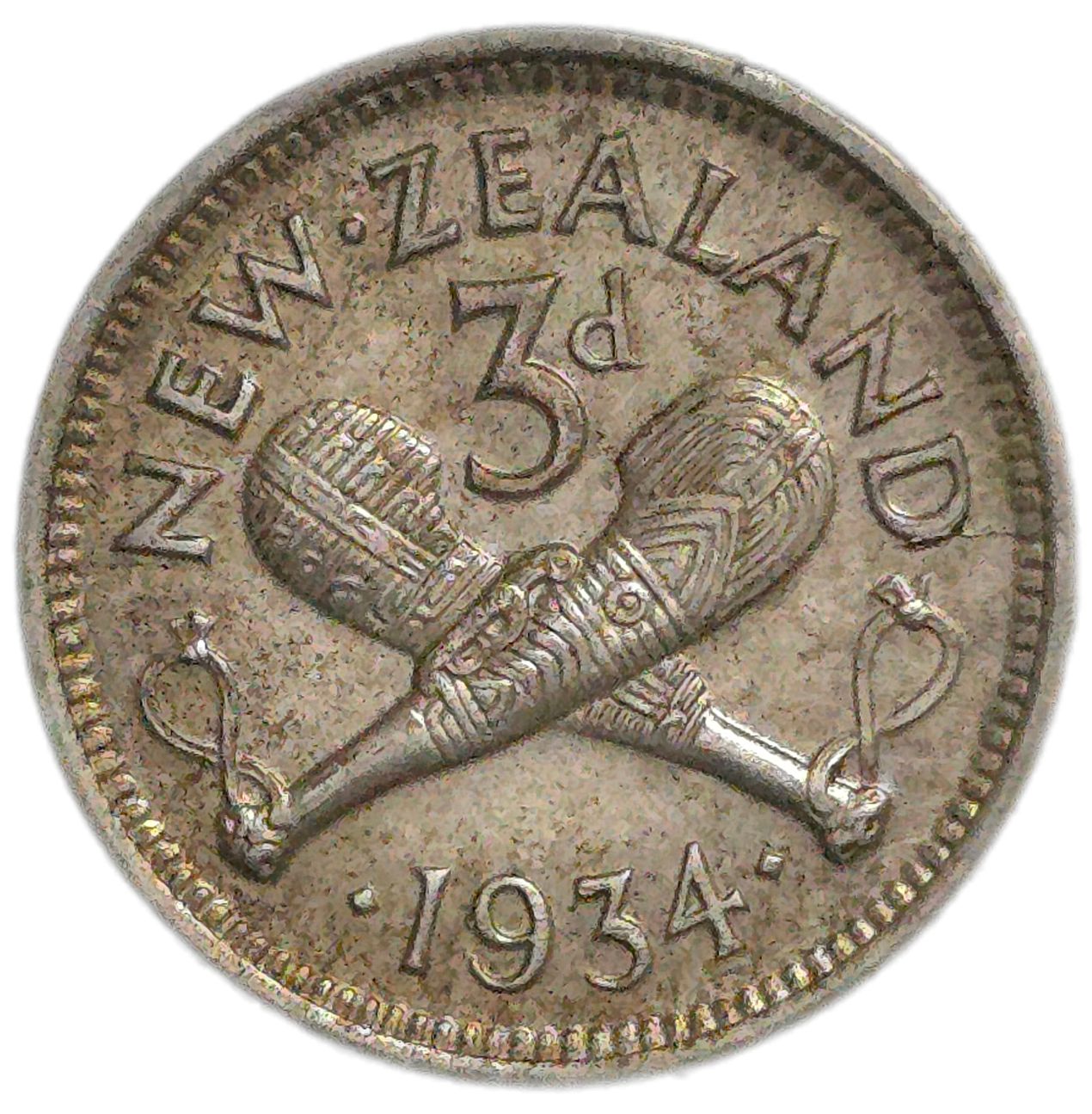 1934 New Zealand Threepence, gEF