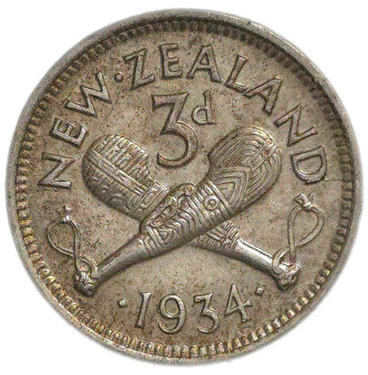 1934 New Zealand Threepence, gEF