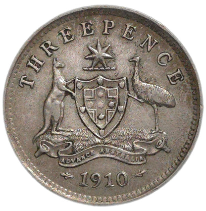 1910 Australia Threepence, gVF - Arts & Entertainment > Hobbies & Creative Arts > Collectibles > Collectible Coins & Currency > Collectible Coins > Rare Coins from The Half Crown