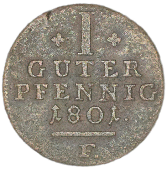 1801 German States 1 Pfennig, Schaumburg-Hessen - Arts & Entertainment > Hobbies & Creative Arts > Collectibles > Collectible Coins & Currency > Collectible Coins > Rare Coins from The Half Crown