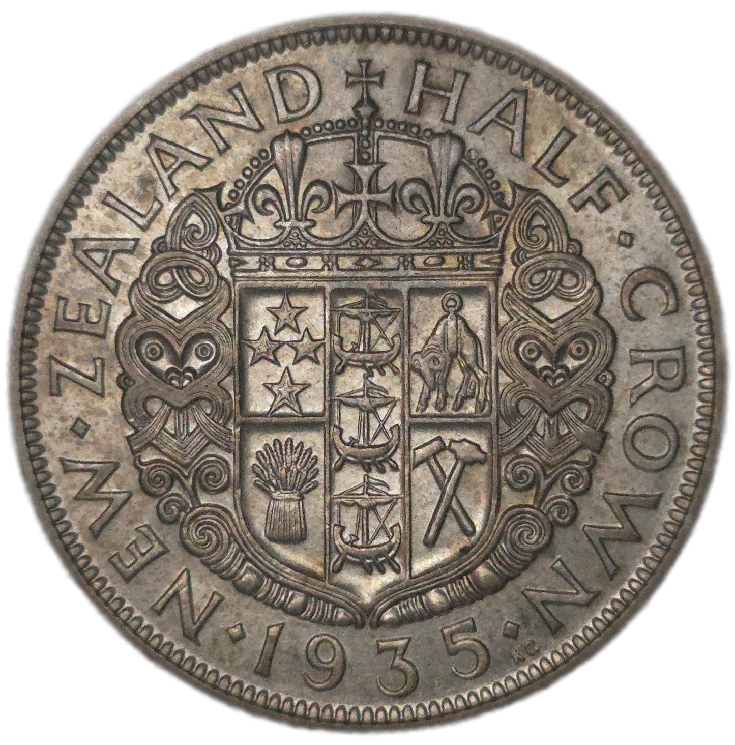 1935 New Zealand Half Crown, VF - Arts & Entertainment > Hobbies & Creative Arts > Collectibles > Collectible Coins & Currency > Collectible Coins > Rare Coins from The Half Crown