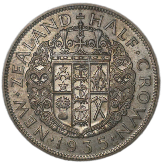 1935 New Zealand Half Crown, VF - Arts & Entertainment > Hobbies & Creative Arts > Collectibles > Collectible Coins & Currency > Collectible Coins > Rare Coins from The Half Crown