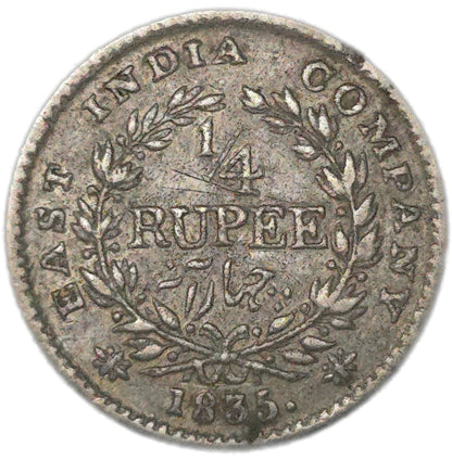 1835 India 1/4 Rupee, East India Company - Arts & Entertainment > Hobbies & Creative Arts > Collectibles > Collectible Coins & Currency > Collectible Coins > Rare Coins from The Half Crown