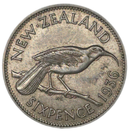 1936 New Zealand Sixpence, gVF - Arts & Entertainment > Hobbies & Creative Arts > Collectibles > Collectible Coins & Currency > Collectible Coins > Rare Coins from The Half Crown