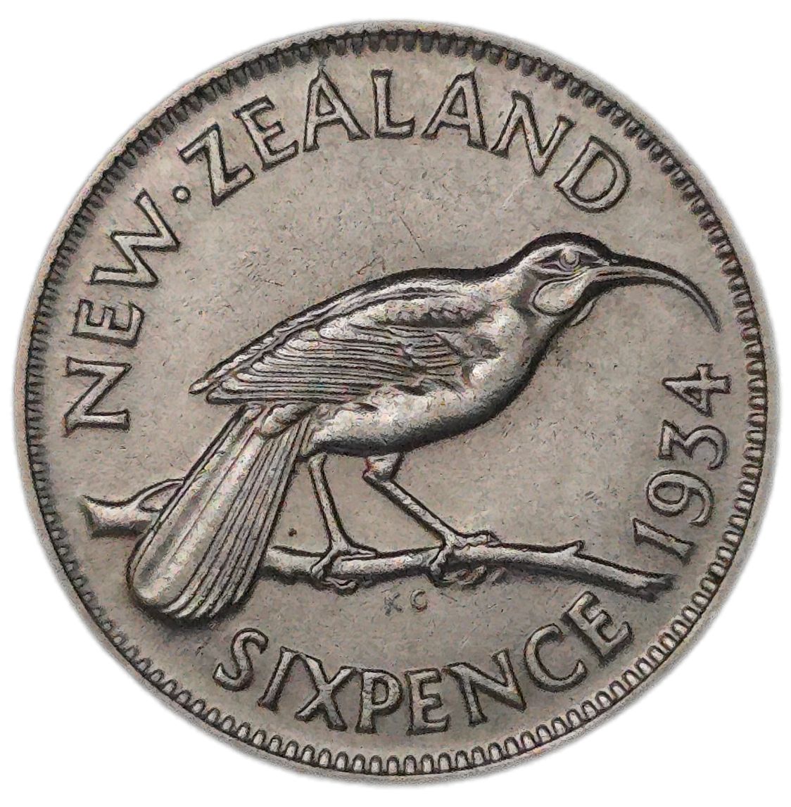 1934 New Zealand Sixpence, gVF - Arts & Entertainment > Hobbies & Creative Arts > Collectibles > Collectible Coins & Currency > Collectible Coins > Rare Coins from The Half Crown