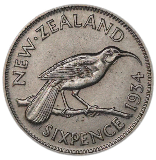 1934 New Zealand Sixpence, gVF - Arts & Entertainment > Hobbies & Creative Arts > Collectibles > Collectible Coins & Currency > Collectible Coins > Rare Coins from The Half Crown
