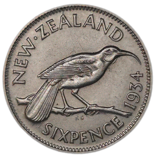 1934 New Zealand Sixpence, gVF - Arts & Entertainment > Hobbies & Creative Arts > Collectibles > Collectible Coins & Currency > Collectible Coins > Rare Coins from The Half Crown