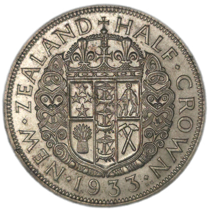 1933 New Zealand Half Crown, EF - Arts & Entertainment > Hobbies & Creative Arts > Collectibles > Collectible Coins & Currency > Collectible Coins > Rare Coins from The Half Crown