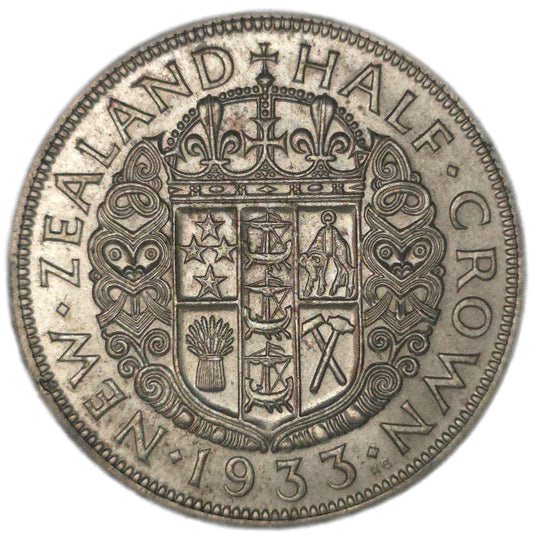 1933 New Zealand Half Crown, EF - Arts & Entertainment > Hobbies & Creative Arts > Collectibles > Collectible Coins & Currency > Collectible Coins > Rare Coins from The Half Crown
