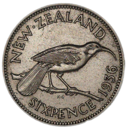 1936 New Zealand Sixpence, gVF - Arts & Entertainment > Hobbies & Creative Arts > Collectibles > Collectible Coins & Currency > Collectible Coins > Rare Coins from The Half Crown