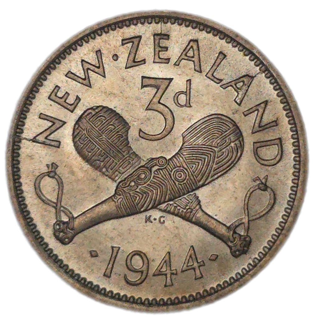 1944 New Zealand Threepence, aUNC - Arts & Entertainment > Hobbies & Creative Arts > Collectibles > Collectible Coins & Currency > Collectible Coins > Rare Coins from The Half Crown