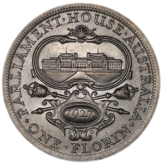 1927 Australia Canberra Florin, gEF - Arts & Entertainment > Hobbies & Creative Arts > Collectibles > Collectible Coins & Currency > Collectible Coins > Rare Coins from The Half Crown