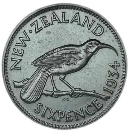 1934 New Zealand Sixpence, gEF
