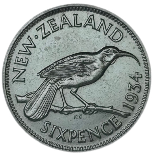 1934 New Zealand Sixpence, gEF