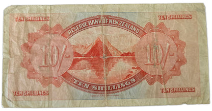 1934 New Zealand Ten Shillings Note, Lefeaux, VG