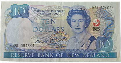 1990 Ten Dollar Note, MBL Prefix, 150 Years Waitangi Commemorative