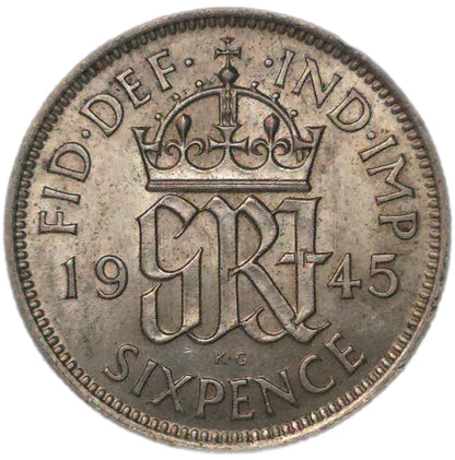 1945 United Kingdom Sixpence, EF