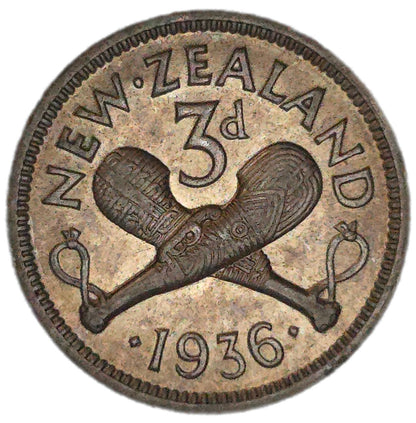 1936 New Zealand Threepence, Toned EF