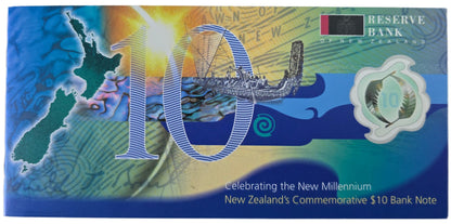 2000 New Zealand Commemorative $10 Note, Red Serial & Booklet